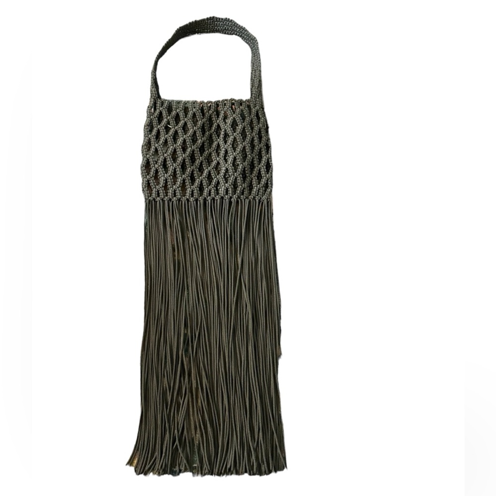 NWT Dramatic Green Fringe Macrame Cross Body Shoulder Bag Knotted Boho African - Picture 4 of 9